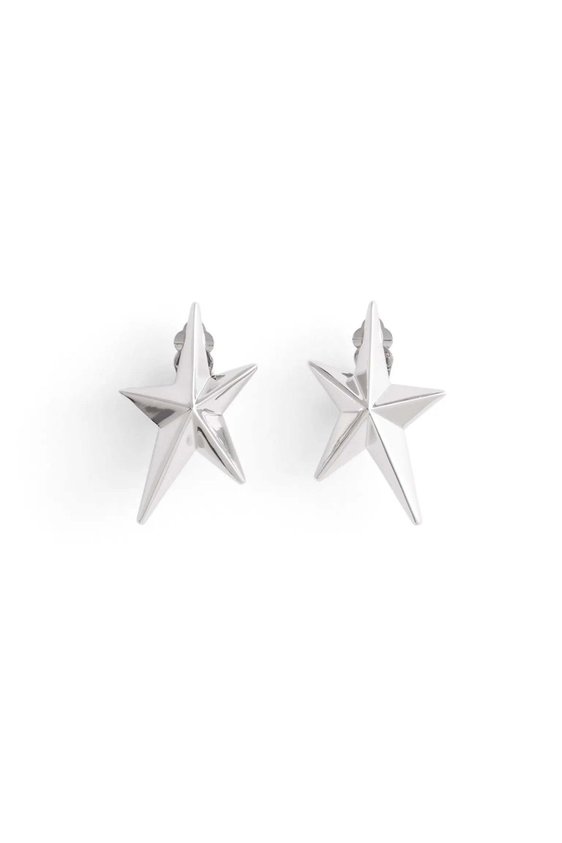 Mugler H M Star Shaped Clip Earrings Silver colored in Brass with