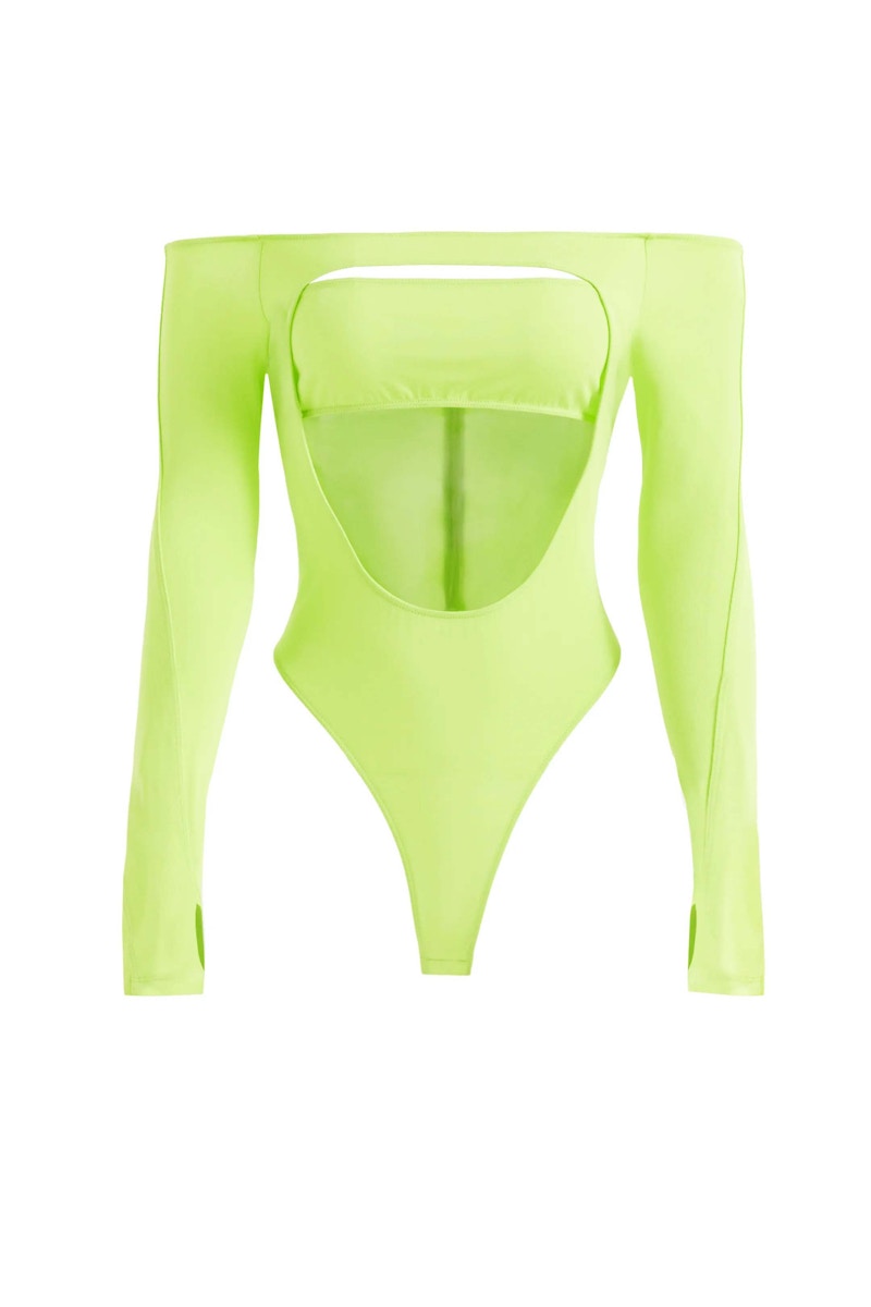 Pre-owned Mugler Women's H&m Cutout Bodysuit In Acid Green