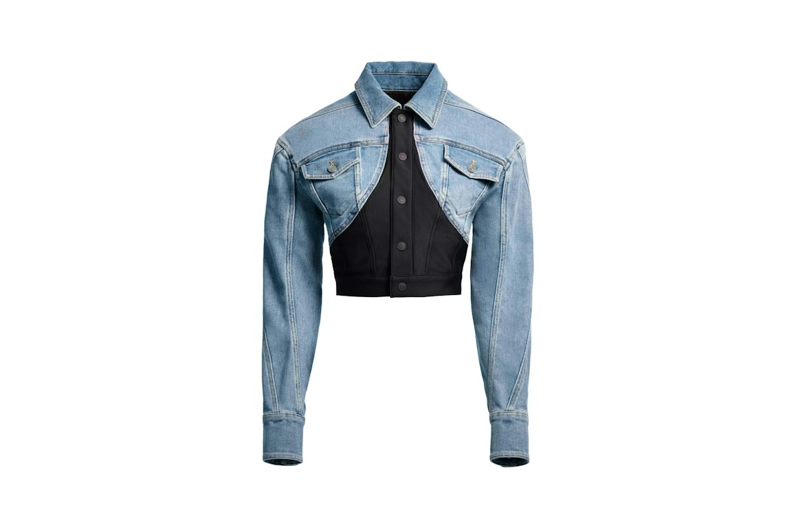 Pre-owned Mugler H&m Defined-waist Denim Crop Jacket Light Denim Blue/black