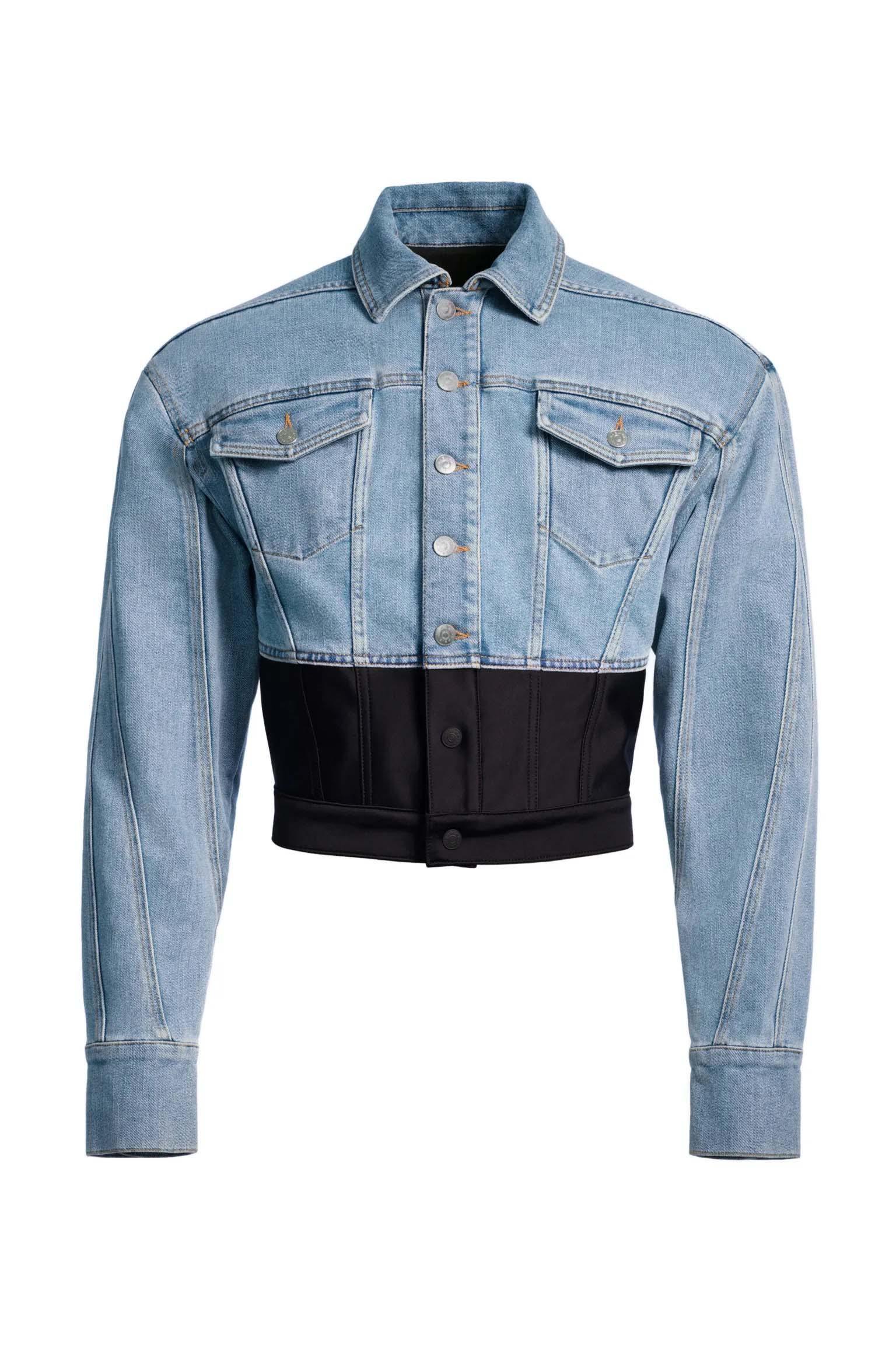 Mugler H&M Defined-Waist Denim Jacket (Mens) Light Denim Blue