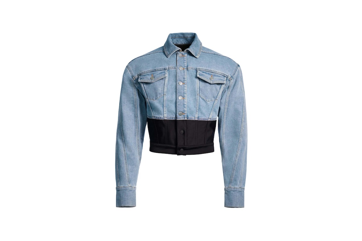 Pre-owned Mugler H&m Defined-waist Denim Jacket (mens) Light Denim Blue/black