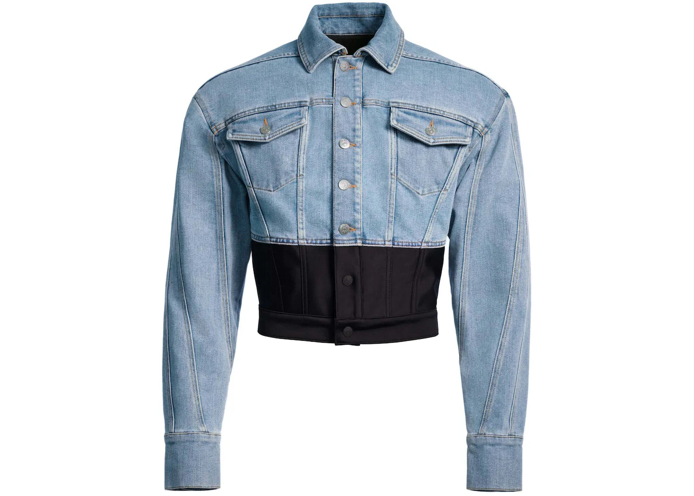 Mugler H&M Defined-Waist Denim Jacket (Mens) Light Denim Blue/Black Men ...