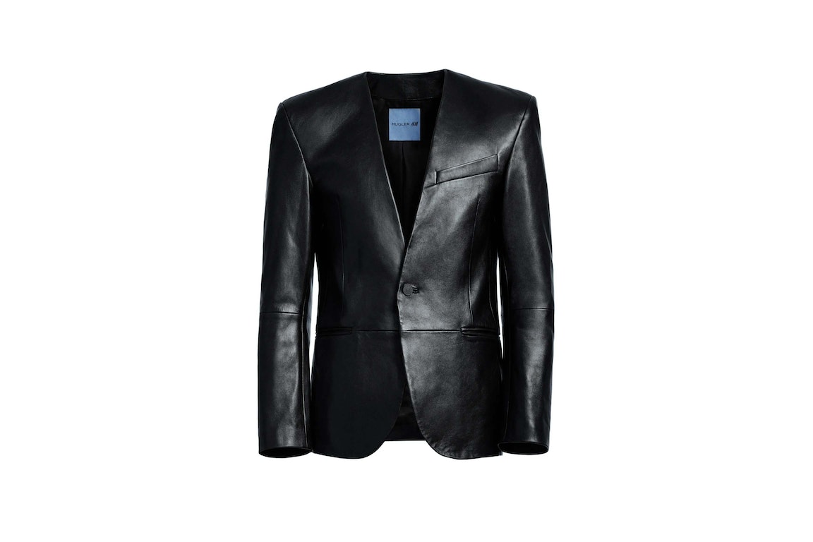 Pre-owned Mugler H&m Defined-waist Leather Blazer (mens) Black
