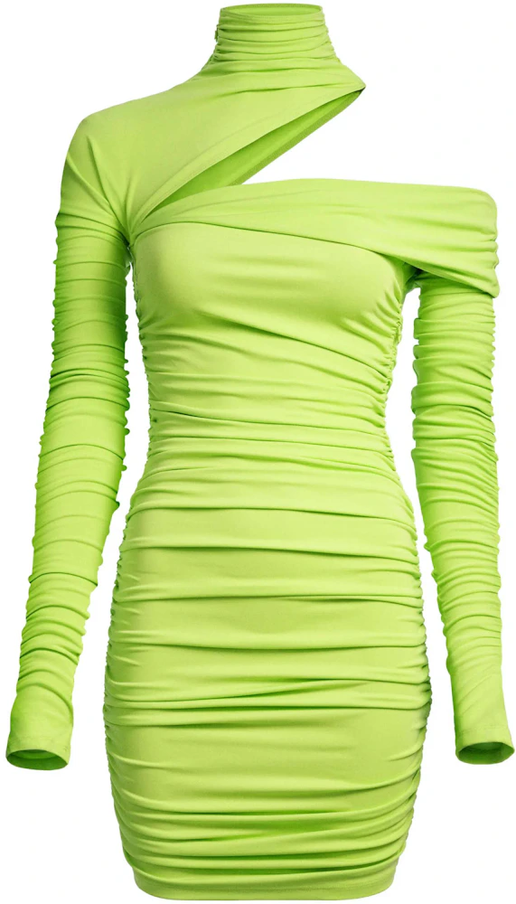 Mugler H&M Gathered One-Shoulder Mini Dress Acid Green - SS23 - US
