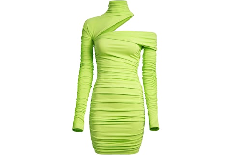 Mugler H&M Gathered One-Shoulder Mini Dress Acid Green - SS23 - US Mugler H&M Gathered One-Shoulder Mini Dress Acid Green - SS23 - US