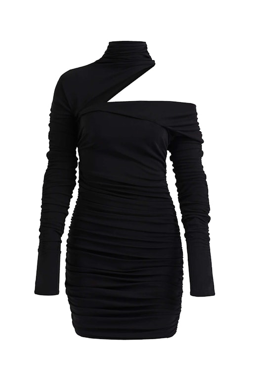Pre-owned Mugler H&m Gathered One-shoulder Mini Dress Black