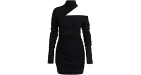 Mugler H&M Gathered One-Shoulder Mini Dress Black