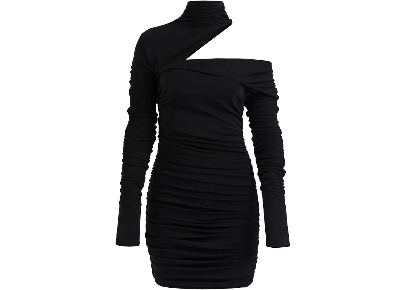 Mugler H&M Gathered One-Shoulder Mini Dress Black - SS23 - US Mugler H&M Gathered One-Shoulder Mini Dress Black - SS23 - US