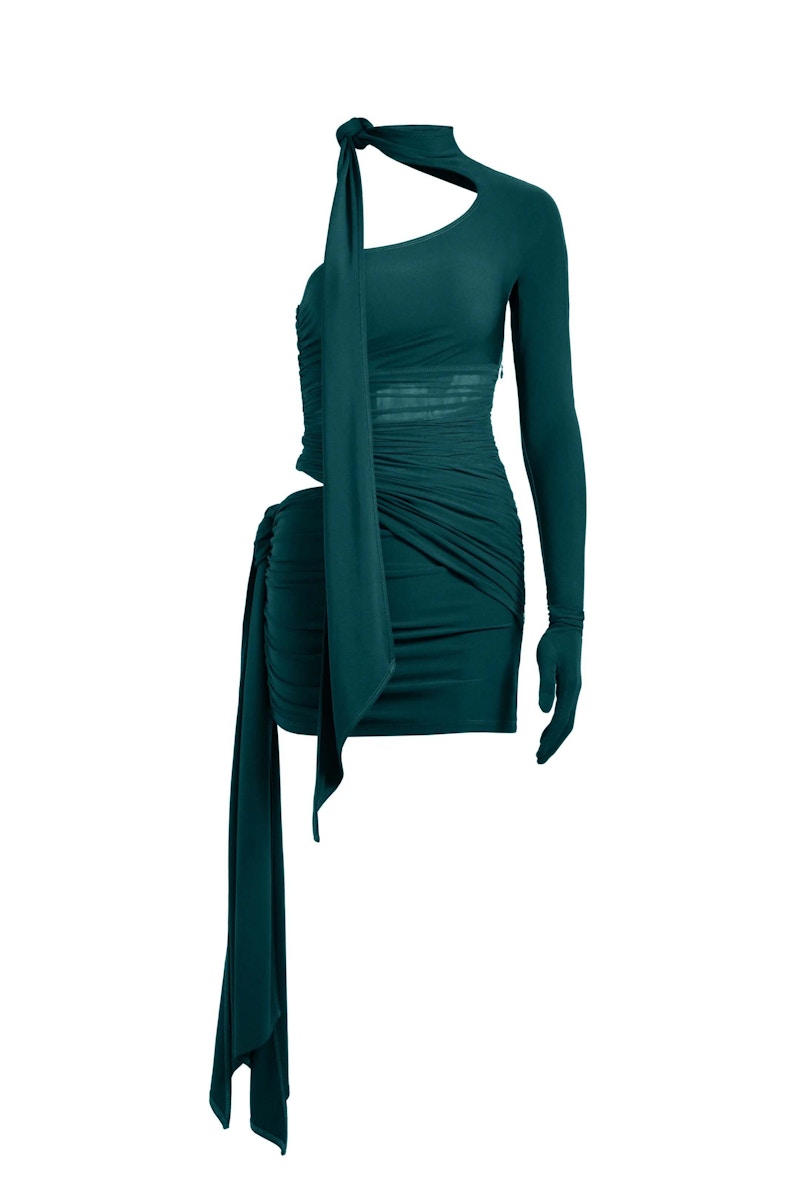 Mugler H&M Knot-Detail One-Shoulder Dress Dark Turquoise - SS23 - US