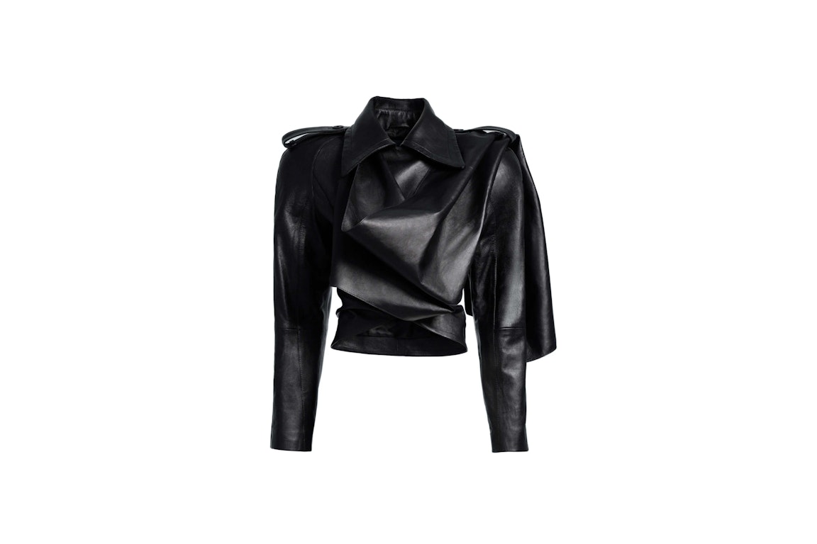 Pre-owned Mugler H&m Leather Jacket With Scarf Black