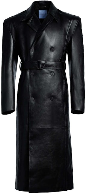 Louis Vuitton // Black Wool & Leather Monogram Detail Trench Cape