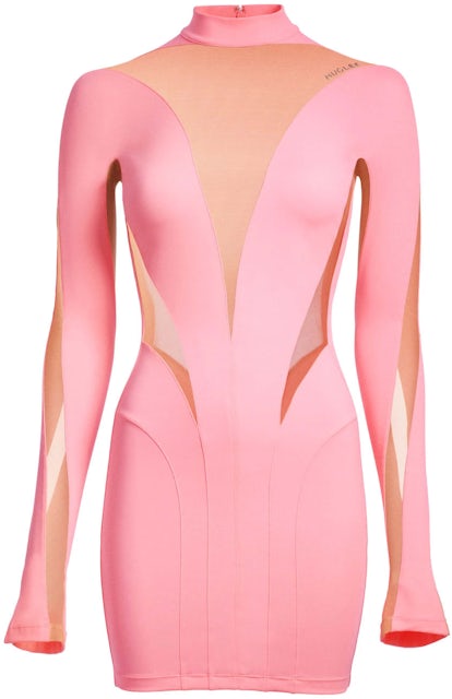 Mugler H&M Mesh-Paneled Mini Dress Pink/Beige - SS23 - US