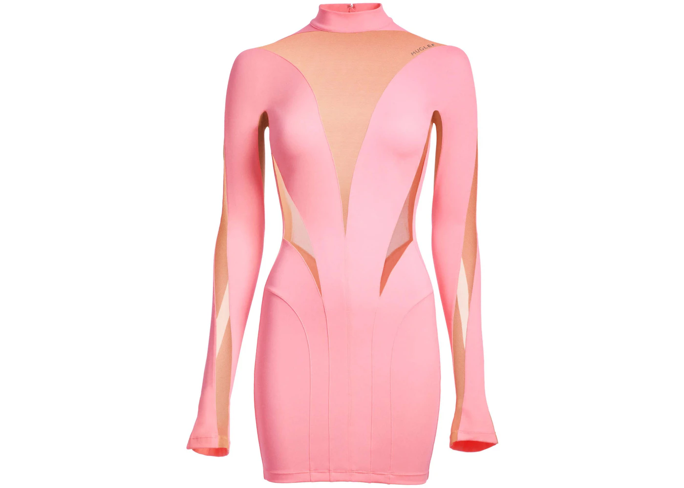 Mugler H&M Mesh-Paneled Mini Dress Pink/Beige - SS23 - US Mugler H&M Mesh-Paneled Mini Dress Pink/Beige - SS23 - US