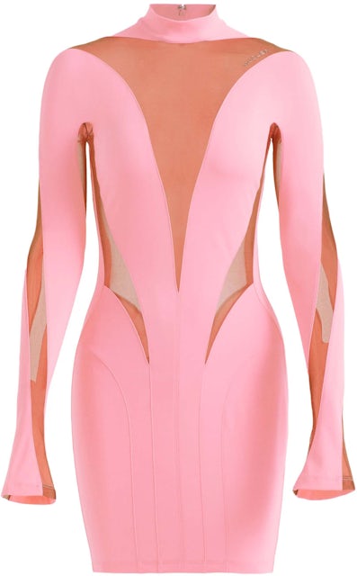 Mugler H&M Mesh-Paneled Mini Dress Pink - SS23 - US