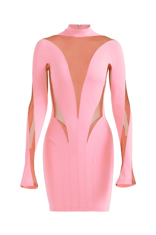 Pre-owned Mugler H&m Mesh-paneled Mini Dress Pink
