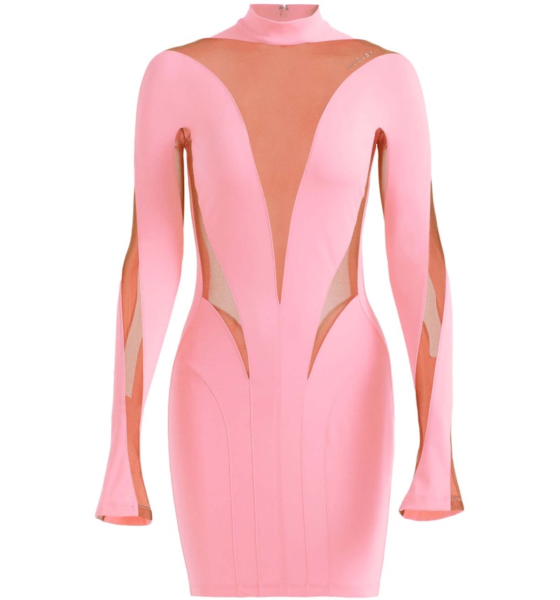 Mugler H&M Mesh-Paneled Mini Dress Pink - SS23 - US Mugler H&M Mesh-Paneled Mini Dress Pink - SS23 - US