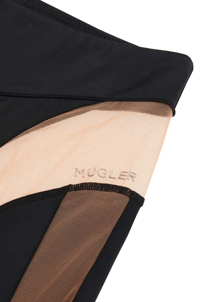 Mugler X H&M Black Brown Mesh Panel Stirrup Leggings UK 10 EU 38 US 6 SMALL  BNWT