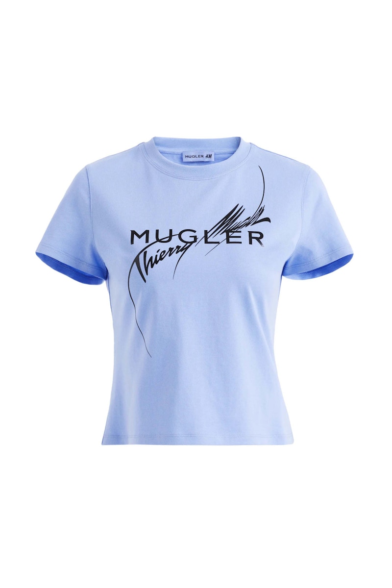 Mugler H&M Printed Fitted T-shirt Blue