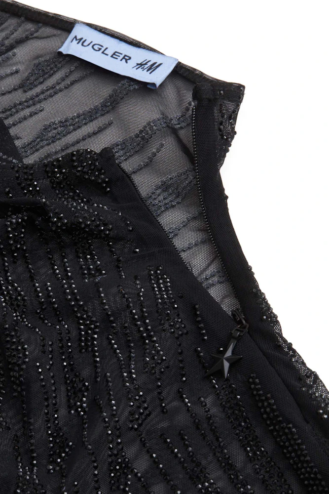 Mugler H&M Rhinestone-Embellished Mesh Shirt (Mens) Black
