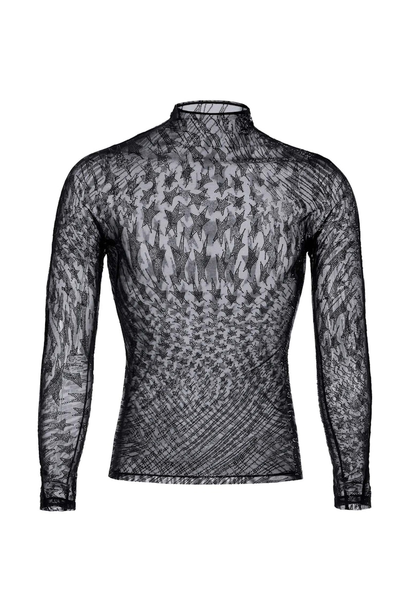 Mugler H&M Rhinestone-Embellished Mesh Shirt (Mens) Black Men's