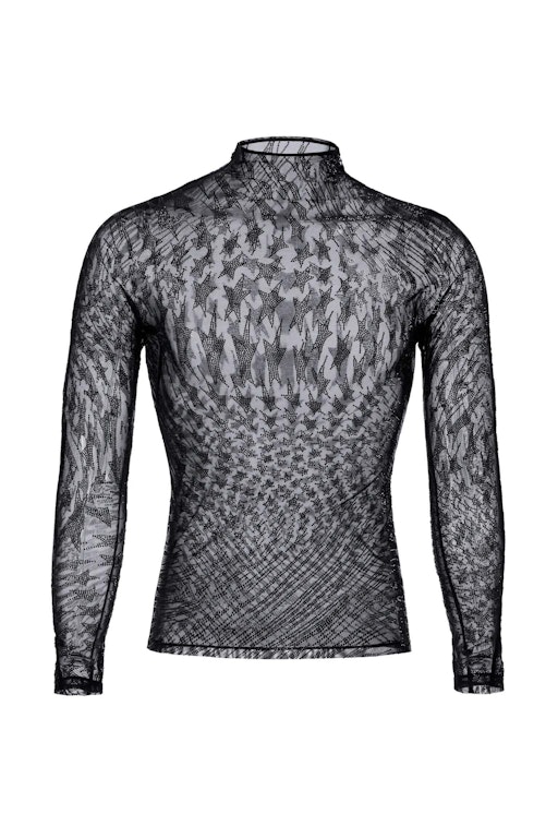 Pre-owned Mugler H&m Rhinestone-embellished Mesh Shirt (mens) Black