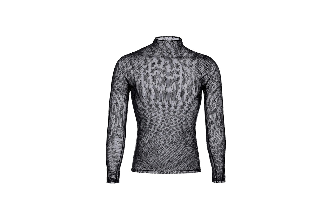 Pre-owned Mugler H&m Rhinestone-embellished Mesh Shirt (mens) Black