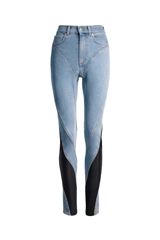 Pre-owned Mugler H&m Spiral-panel Jeans Light Denim Blue/black