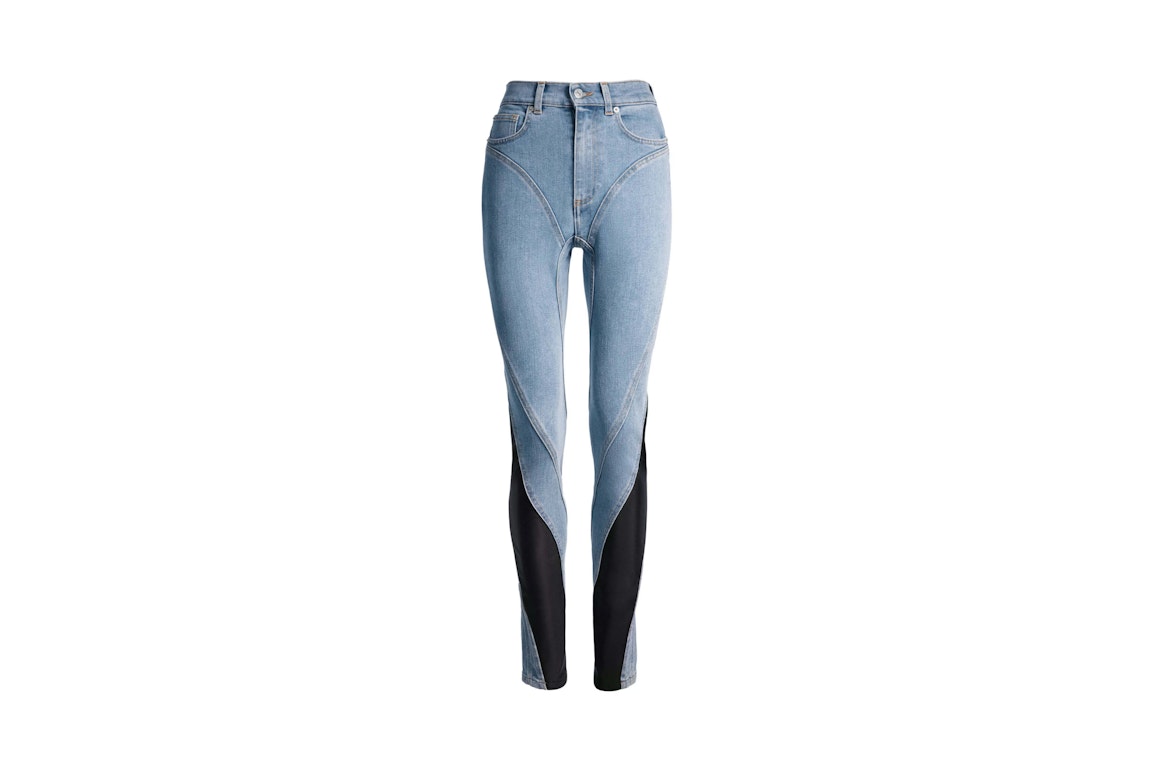 Pre-owned Mugler H&m Spiral-panel Jeans Light Denim Blue/black