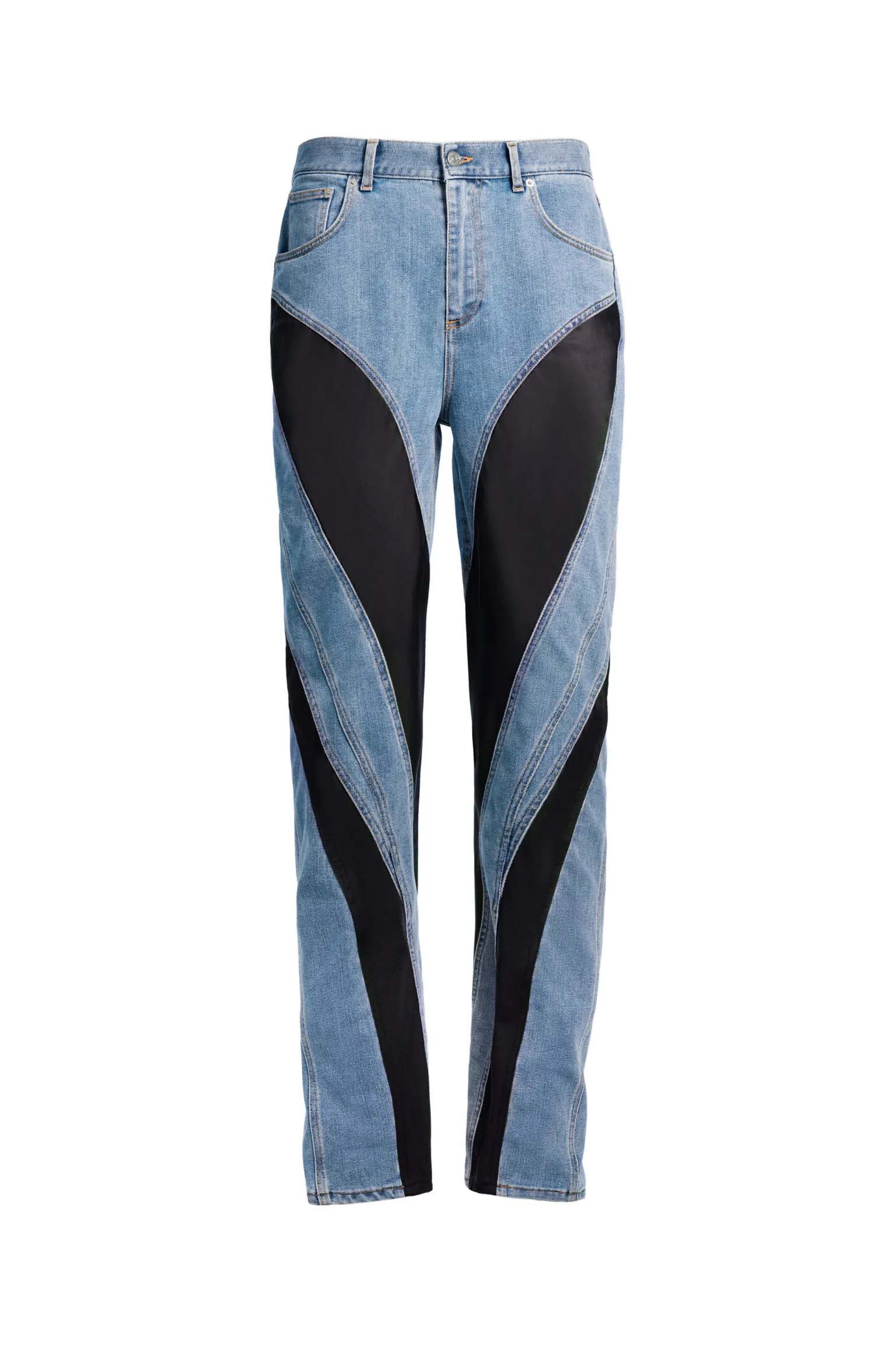 Mugler H&M Spiral-Panel Jeans (Mens) Light Denim Blue/Black - SS23