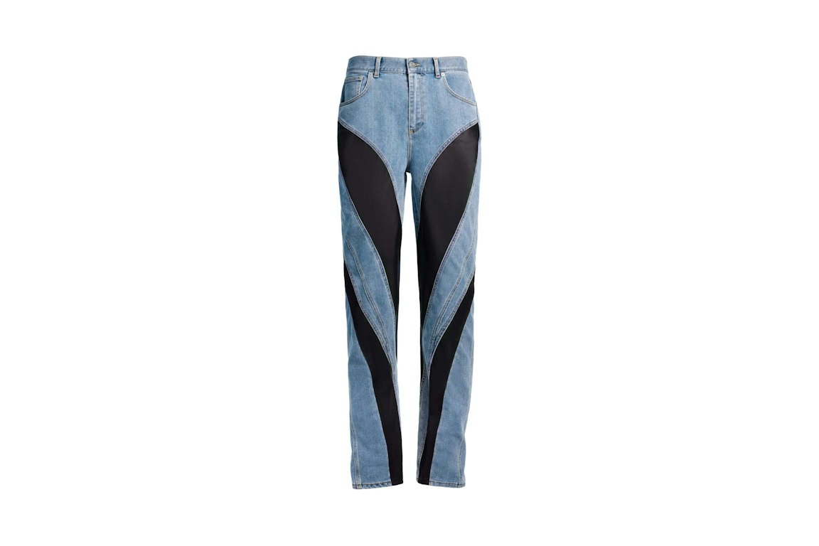 Pre-owned Mugler H&m Spiral-panel Jeans (mens) Light Denim Blue/black