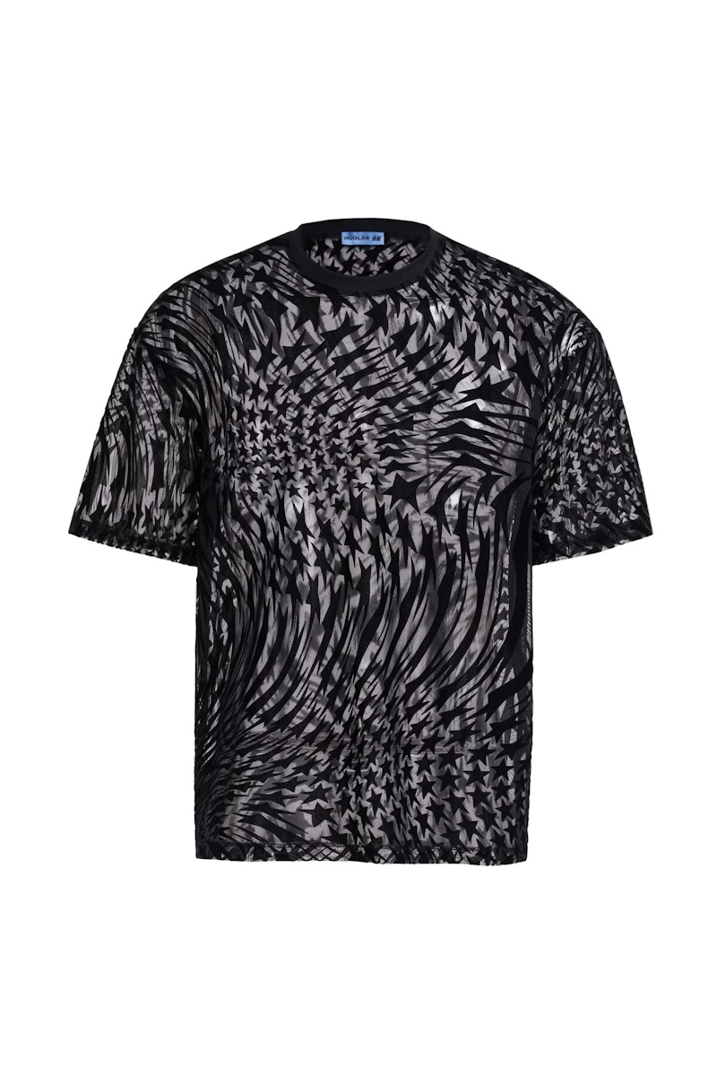 Mugler h&m スワーリングスター メッシュTシャツ-