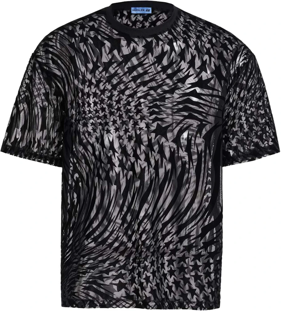 Mugler H&M Swirling Star Mesh T-shirt (Mens) Black Men's - SS23 - US