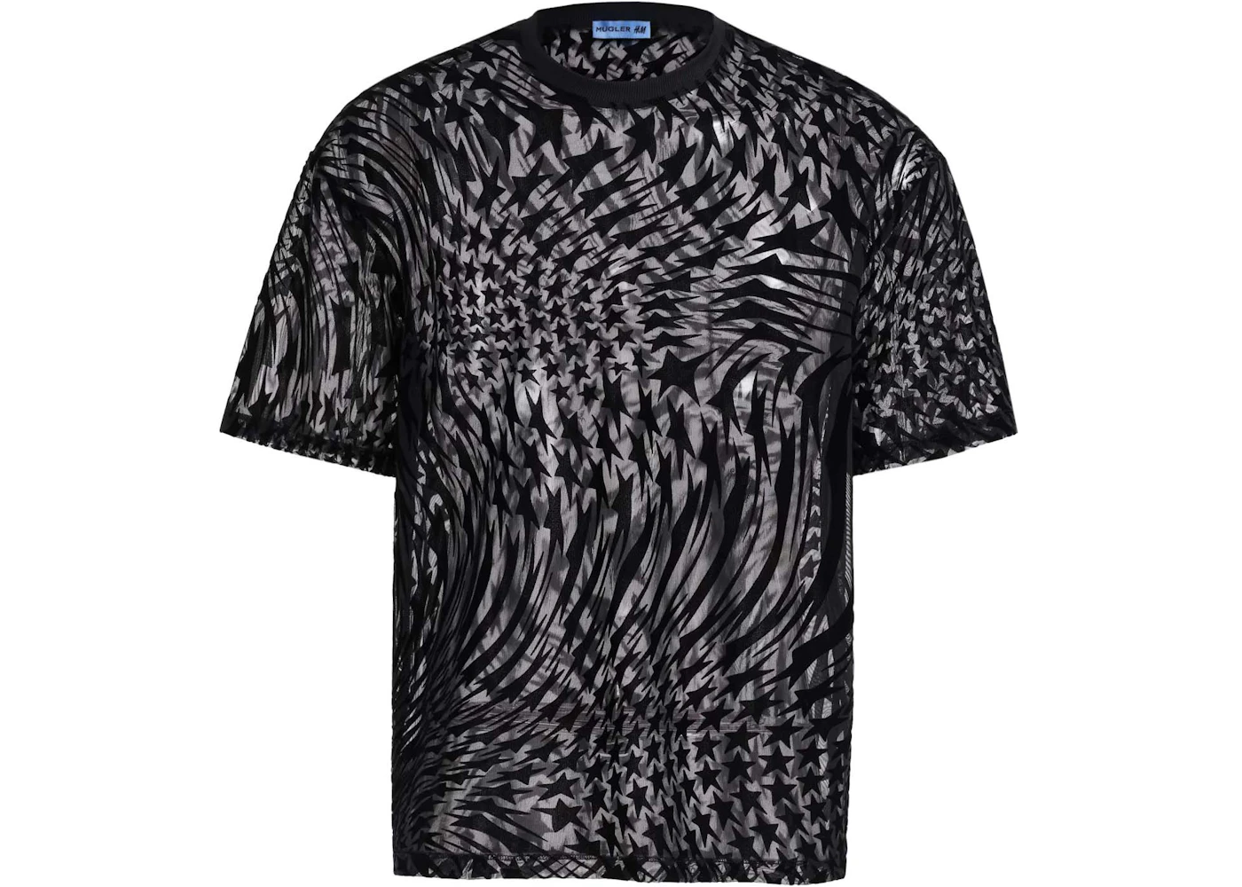 Mugler H&M Swirling Star Mesh T-shirt (Mens) Black Men's SS23 US
