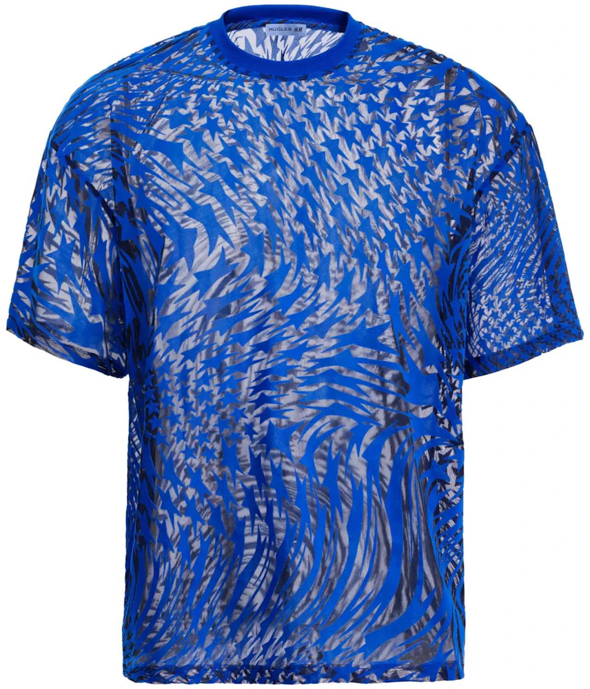 Mugler H&M Swirling Star Mesh T-shirt (Mens) Klein Blue Men's - SS23 - US