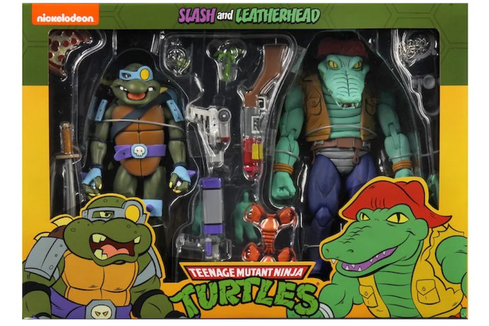NECA Teenage Mutant Ninja Turtles Cartoon Slash & Leatherhead Action Figure 2-Pack