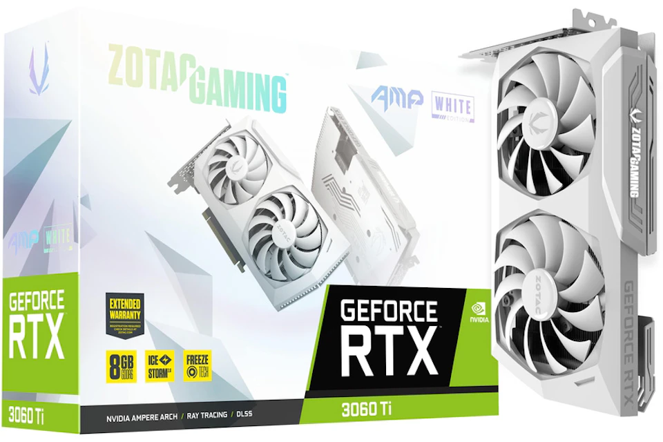 NVIDIA ZOTAC GAMING GeForce RTX 3060 Ti AMP 8G LHR Graphics Card (ZT-A30610F-10PLHR) White Edition