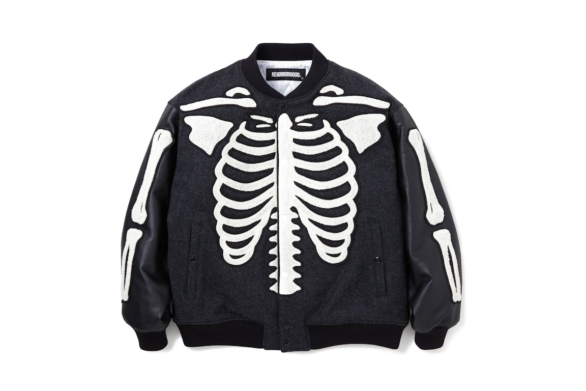 Pre-owned Neighborhood Skeleton Motif Embroidery Stadium Jacket Black