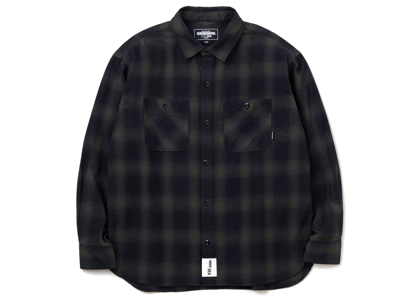 Neighborhood x Wind and Sea L/S Ombre Check Shirt Black Men's