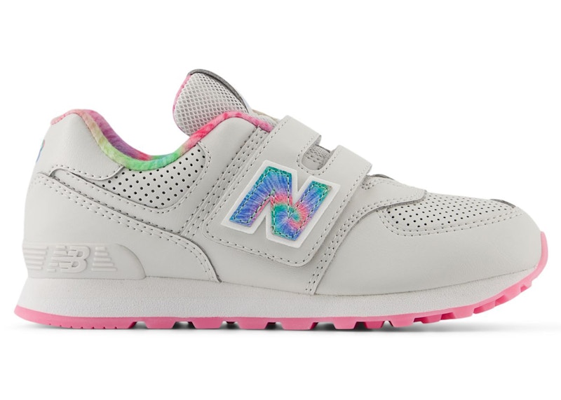 Pre-owned New Balance 574 Hook And Loop Tiedye Sneakers In Grey Matter/signal Pink