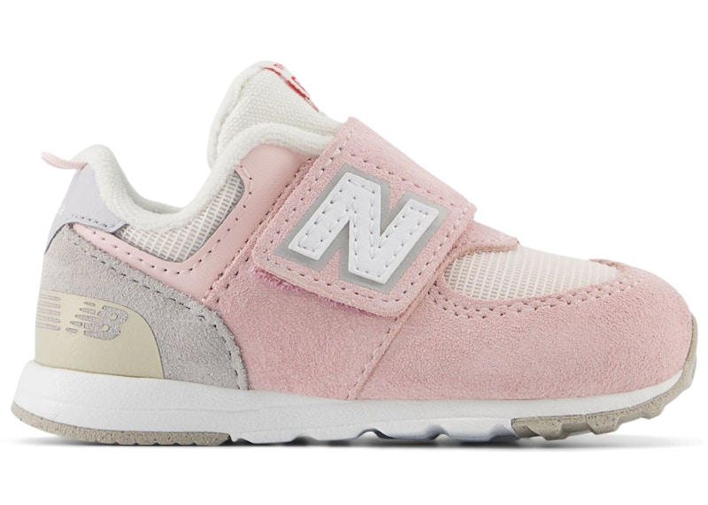 New Balance 574 Hook and Loop Sneakers in Shell Pink/Rain Cloud