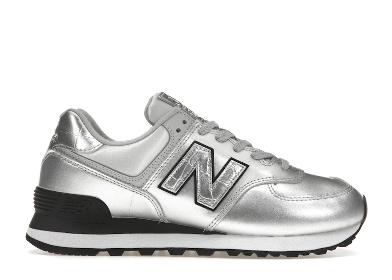 New balance silver 574 sales metallic trainers