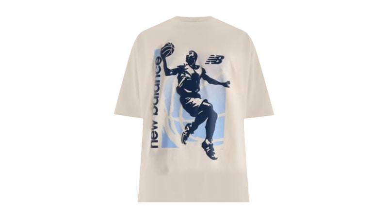 Pre-owned New Balance Men's Hoops Graphic Vintage T-shirt In Beige/blue In Multi