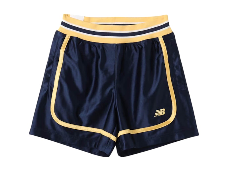 Pre-owned New Balance Men's In Game 5 Tricot Shorts In Dark Blue/yellow In Multi