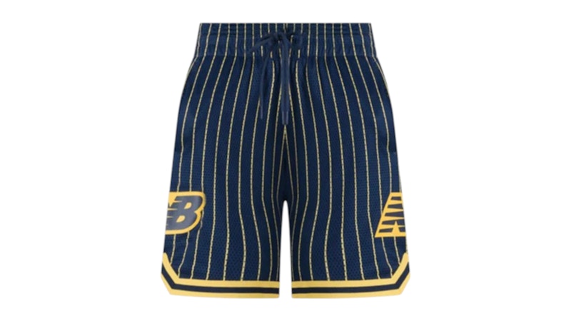 Pre-owned New Balance Men's  In Game Mesh Shorts In Dark Blue/yellow In Multi