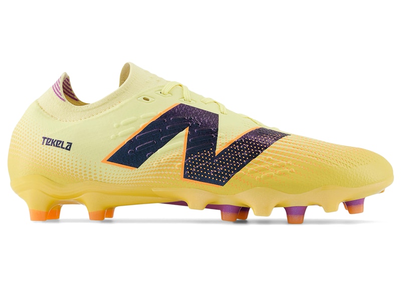 Men's New Balance Tekela v4+ Pro Low FG Energy Rush Pack Sneakers in Parchment/Clementine/Passion Fruit