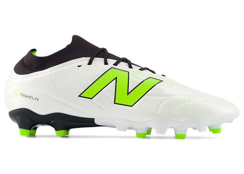 Men's New Balance Tekela v5 Team Low Laced FG Lime Light Pack Sneakers in White/Black/Pixel Green