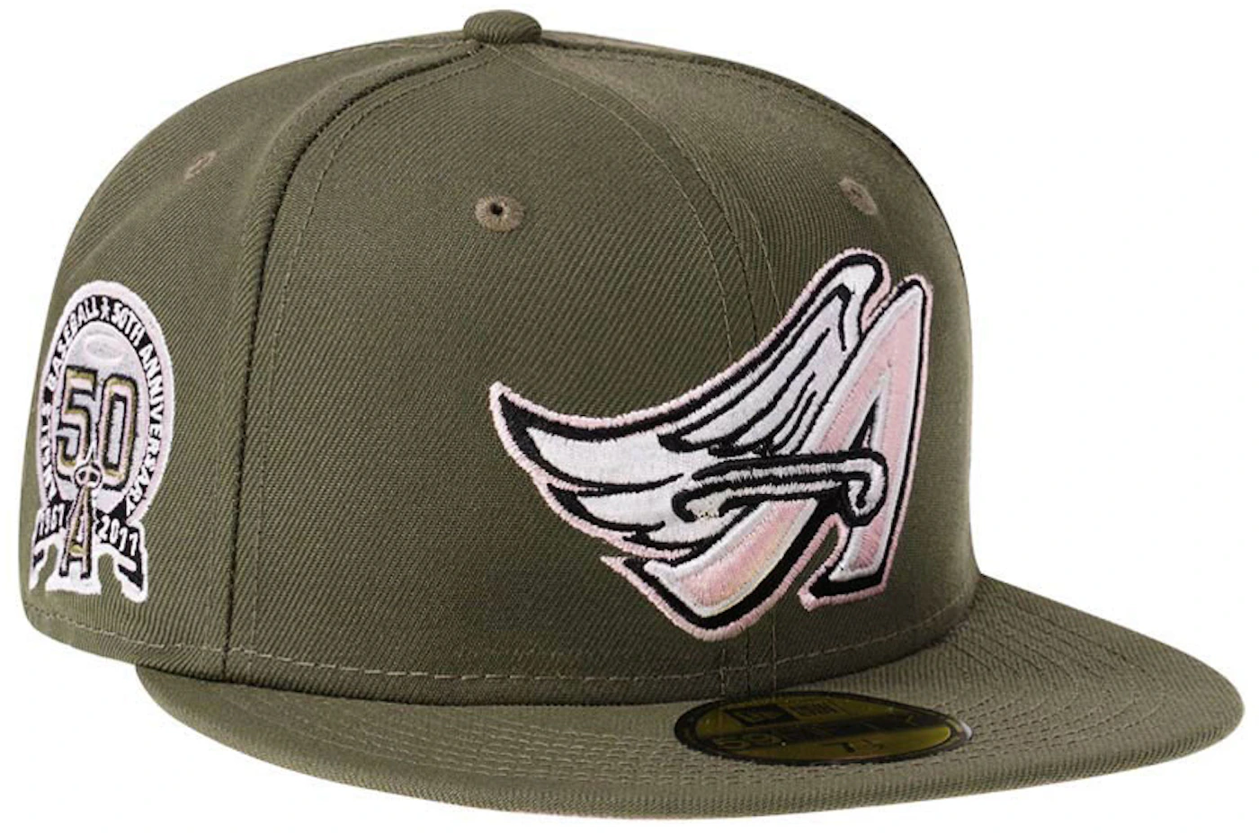 New Era Anaheim Angels 50th Anniversary 59Fifty Fitted Hat Olive/Pink -  SS21 Men's - GB