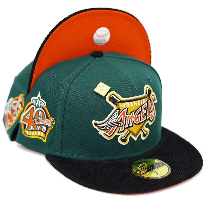 Pre-owned New Era Anaheim Angels Capsule Cordoroy Visor Pack 40th Season 59fifty Fitted Hat Green/orange