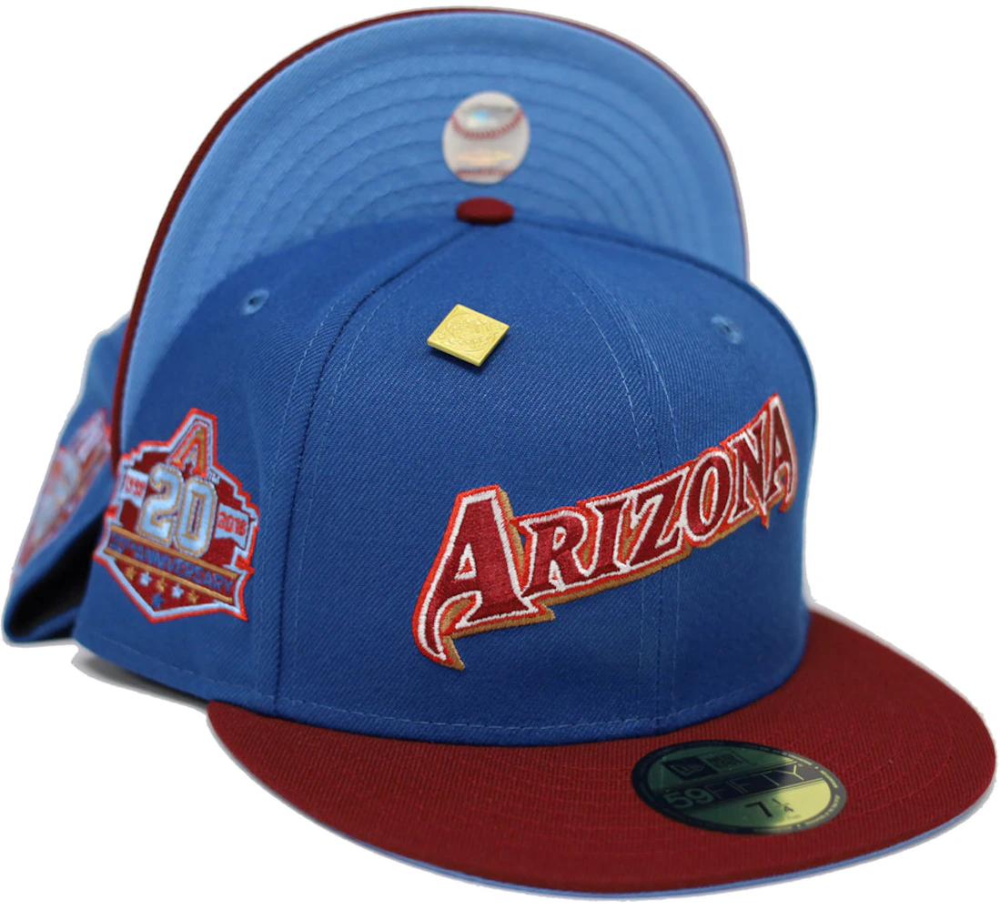 New Era Arizona Diamondbacks 20th Anniversary Patch Capsule Hats Exclusive 59FIFTY Fitted Hat Blue/Blue
