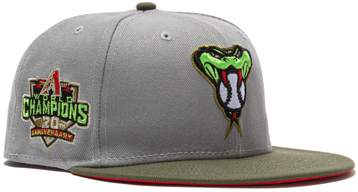New Era Arizona Diamondbacks Beer Pack 20th Anniversary Patch Snake Head Hat Club Exclusive 59FIFTY Fitted Hat Gray/Olive